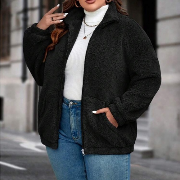 Plus size cost zip up teddy jacket - Picture 16 of 16